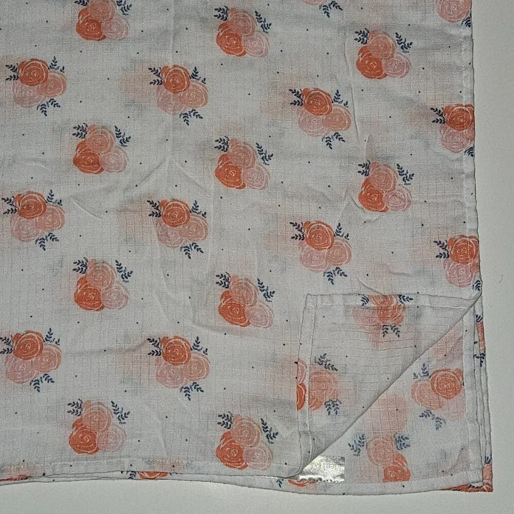 Aden & Anais Ideal Baby Pink White Rose Flower Muslin Swaddle Blanket NEVER USED